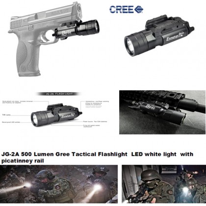 420 Lumen Gree Tactical Flashlight  LED white light with picatinney rail For Rifle Hunt