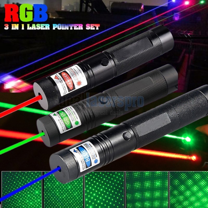 3Sets 900Miles Green+Red+Blue-purple Laser Pointer Pen Zoom Visible Beam Light 
